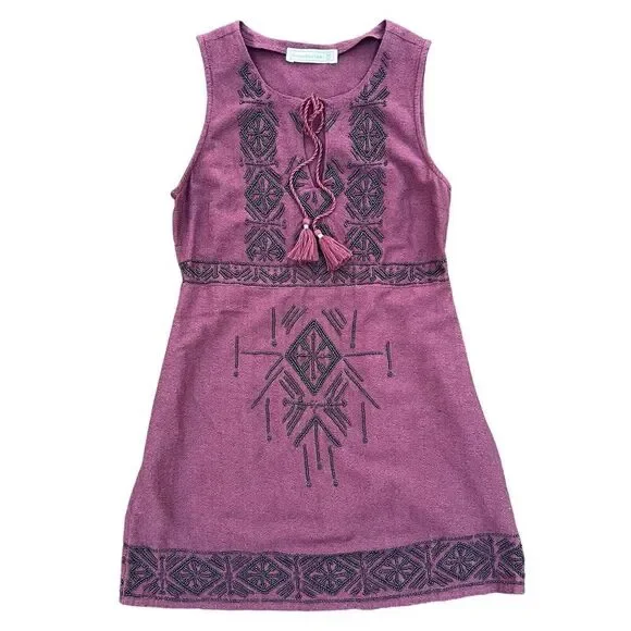 Abercrombie & Fitch Dress Women's Small Maroon Beaded Aztec Sleeveless Tie Neck - Picture 11 of 16